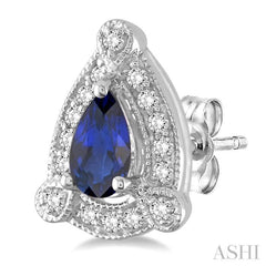 5x3 MM Pear Shape Sapphire and 1/6 ctw Round Cut Diamond Earrings in 14K White Gold