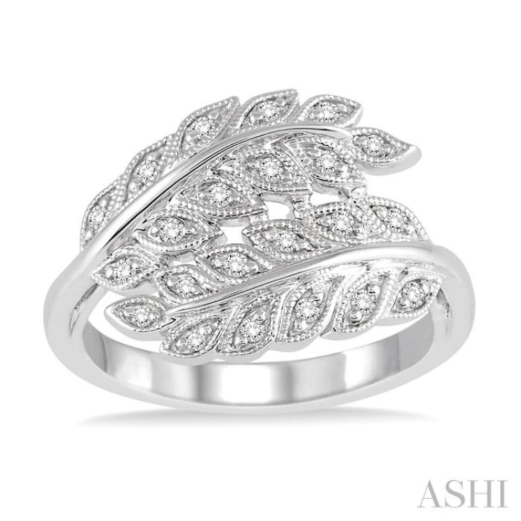 1/10 ctw Round Cut Diamond Leaf Ring in Sterling Silver