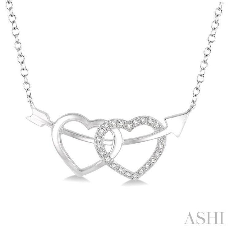 1/20 ctw Round Cut Diamond Twin Heart Pendant in Sterling Silver with Chain