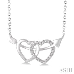 1/20 ctw Round Cut Diamond Twin Heart Pendant in Sterling Silver with Chain