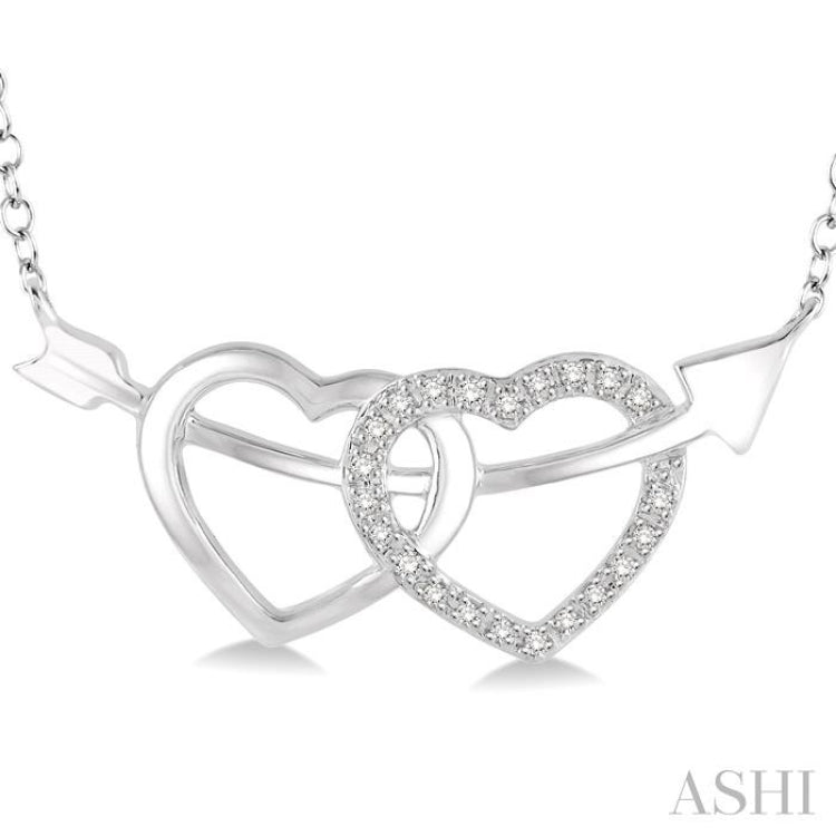 1/20 ctw Round Cut Diamond Twin Heart Pendant in Sterling Silver with Chain