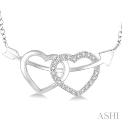 1/20 ctw Round Cut Diamond Twin Heart Pendant in Sterling Silver with Chain