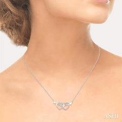 1/20 ctw Round Cut Diamond Twin Heart Pendant in Sterling Silver with Chain