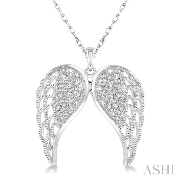 1/10 ctw Round Cut Diamond Angel Wing Pendant in Sterling Silver with Chain