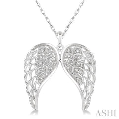 1/10 ctw Round Cut Diamond Angel Wing Pendant in Sterling Silver with Chain