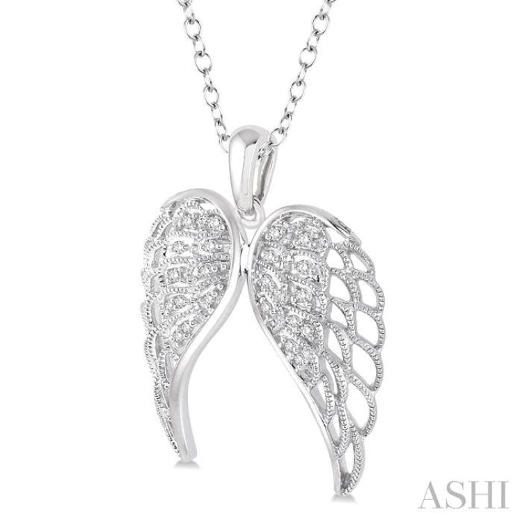 1/10 ctw Round Cut Diamond Angel Wing Pendant in Sterling Silver with Chain
