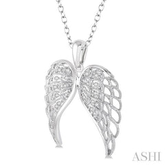 1/10 ctw Round Cut Diamond Angel Wing Pendant in Sterling Silver with Chain