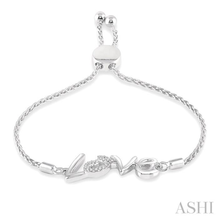 1/20 ctw Love Carved Round Cut Diamond Sterling Silver Lariat Bracelet
