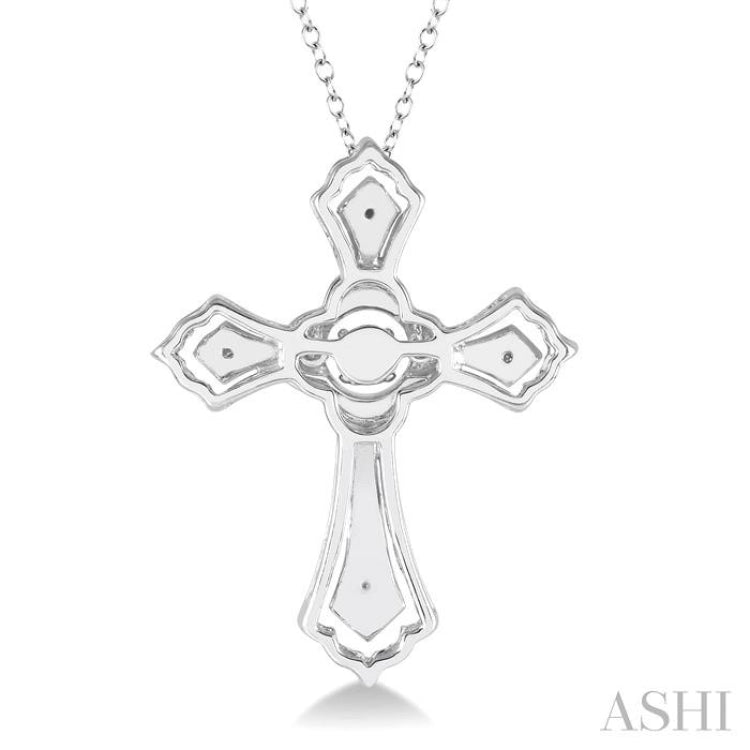 1/20 ctw Cross Charm Round Cut Diamond Emotion Pendant With Cable Chain in Sterling Silver