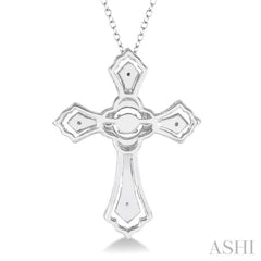 1/20 ctw Cross Charm Round Cut Diamond Emotion Pendant With Cable Chain in Sterling Silver