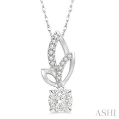 1/6 ctw Leafy Round Cut Diamond Lovebright Pendant With Link Chain in 14K White Gold