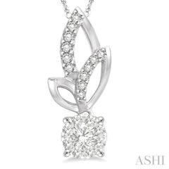 1/6 ctw Leafy Round Cut Diamond Lovebright Pendant With Link Chain in 14K White Gold