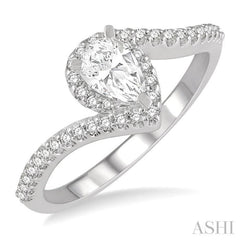 1/2 ctw Embraced Pear Shape Diamond Ladies Engagement Ring with 1/3 Ct Pear Cut Center Stone in 14K White Gold