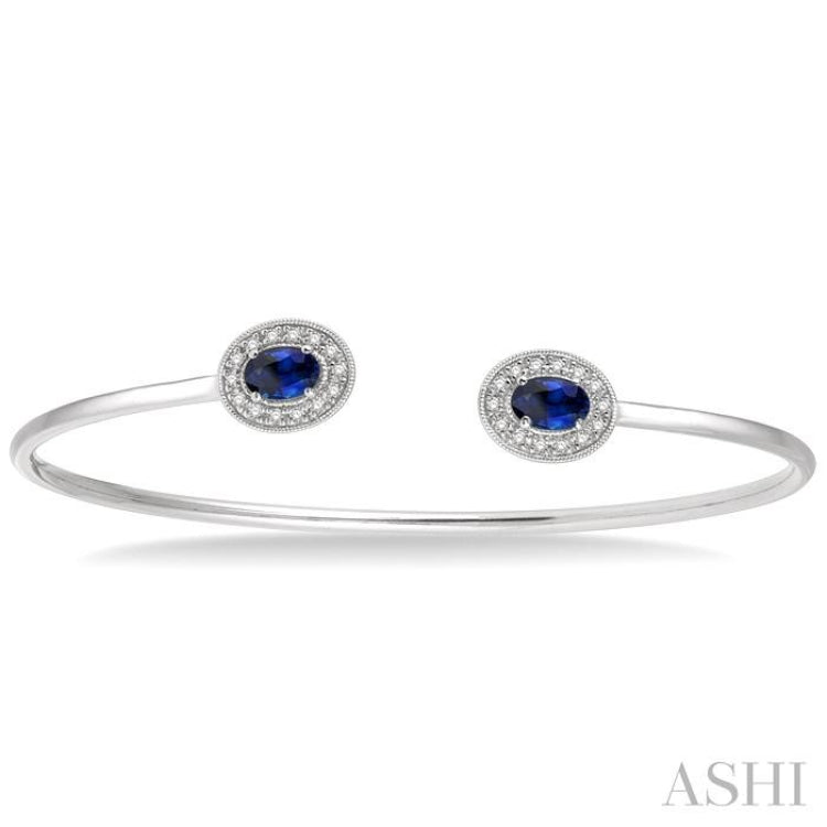 6x4 MM Oval Cut Sapphire & 1/5 ctw Round Cut Diamond Precious Flexi Bangle in 14K White Gold