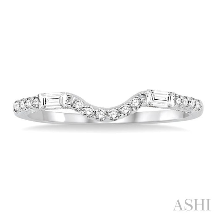 1/4 ctw Round and Baguette Diamond Wedding Band in 14K White Gold