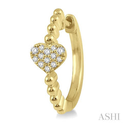 1/8 ctw Heart Charm Center Round Cut Diamond Huggie Earrings in 10K Yellow Gold