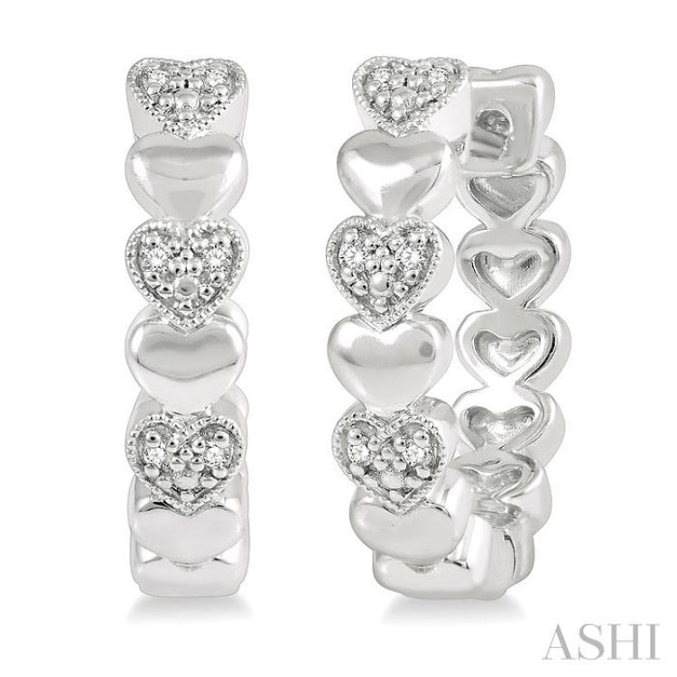 1/20 ctw Mini Hearts Round Cut Diamond Hoop Earring in Sterling Silver
