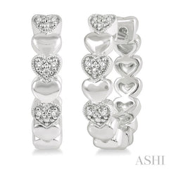 1/20 ctw Mini Hearts Round Cut Diamond Hoop Earring in Sterling Silver