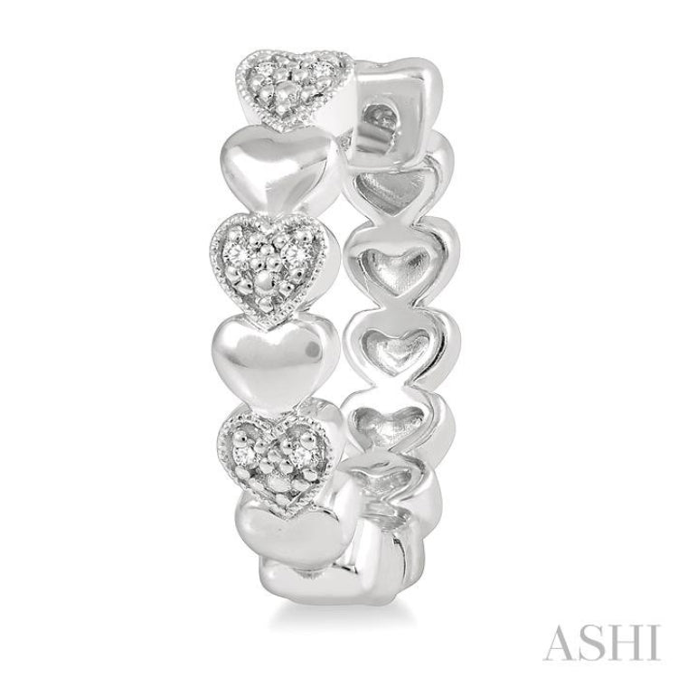 1/20 ctw Mini Hearts Round Cut Diamond Hoop Earring in Sterling Silver