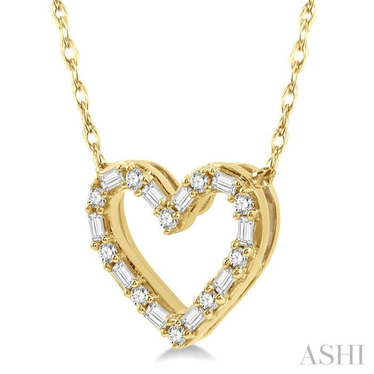 1/4 ctw Heart Charm Baguette and Round Cut Diamond Pendant in 14K Yellow Gold