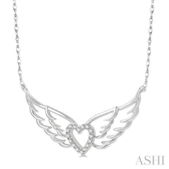 1/8 ctw Angel Wings Heart Round Cut Diamond Necklace in 10K White Gold