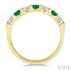 3.3 MM Emerald and 1/2 ctw Round Cut Diamond Precious Wedding Band in 14K Yellow Gold