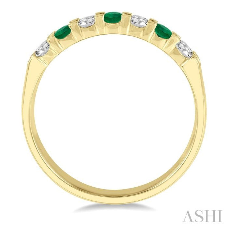 3 MM Emerald and 3/8 ctw Round Cut Diamond Precious Wedding Band in 14K Yellow Gold