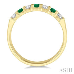 3 MM Emerald and 3/8 ctw Round Cut Diamond Precious Wedding Band in 14K Yellow Gold
