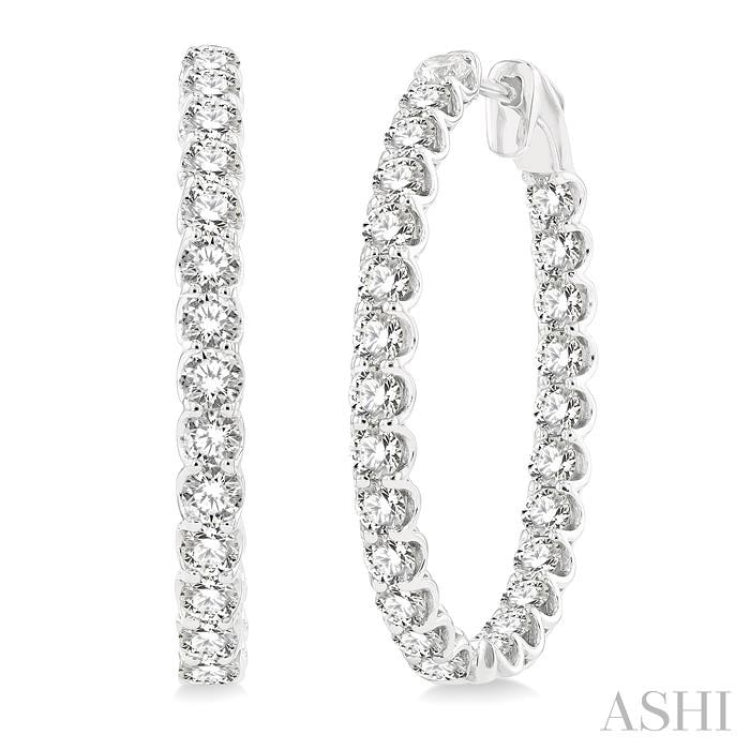 5 ctw Inside-Out Round Cut Diamond Oval Shape Hoop Earrings in 14K White Gold