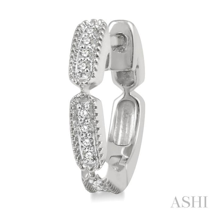 1/10 ctw Lattice Long Hexagonal Pod Round Cut Diamond Huggie Petite Earrings in 10K White Gold