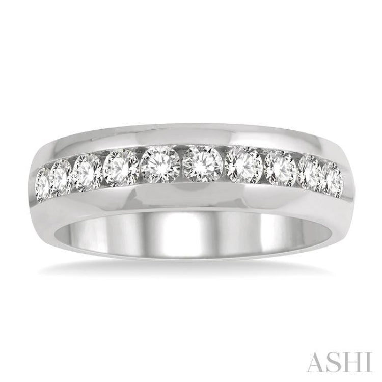 1 ctw Niched Center Round Cut Diamond Men's Wedding Band in 14K White Gold