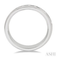 1 ctw Niched Center Round Cut Diamond Men's Wedding Band in 14K White Gold