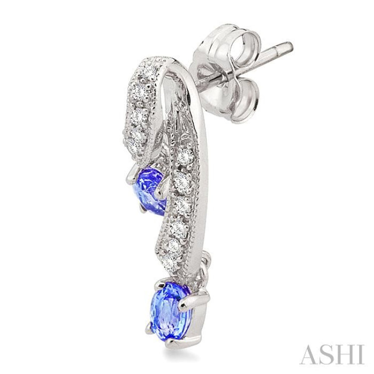 4x3 MM Oval Cut Tanzanite and 1/5 ctw Round Cut Diamond Precious Earrings in 14K White Gold