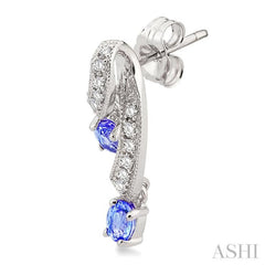 4x3 MM Oval Cut Tanzanite and 1/5 ctw Round Cut Diamond Precious Earrings in 14K White Gold