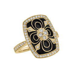 14KT Gold Ladies Onyx & Diamond Fashion Ring