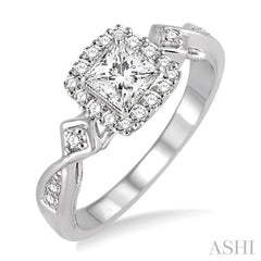 1/2 ctw Diamond Engagement Ring with 1/5 ct Princess Cut Center Stone in 14K White Gold