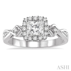 1/2 ctw Diamond Engagement Ring with 1/5 ct Princess Cut Center Stone in 14K White Gold