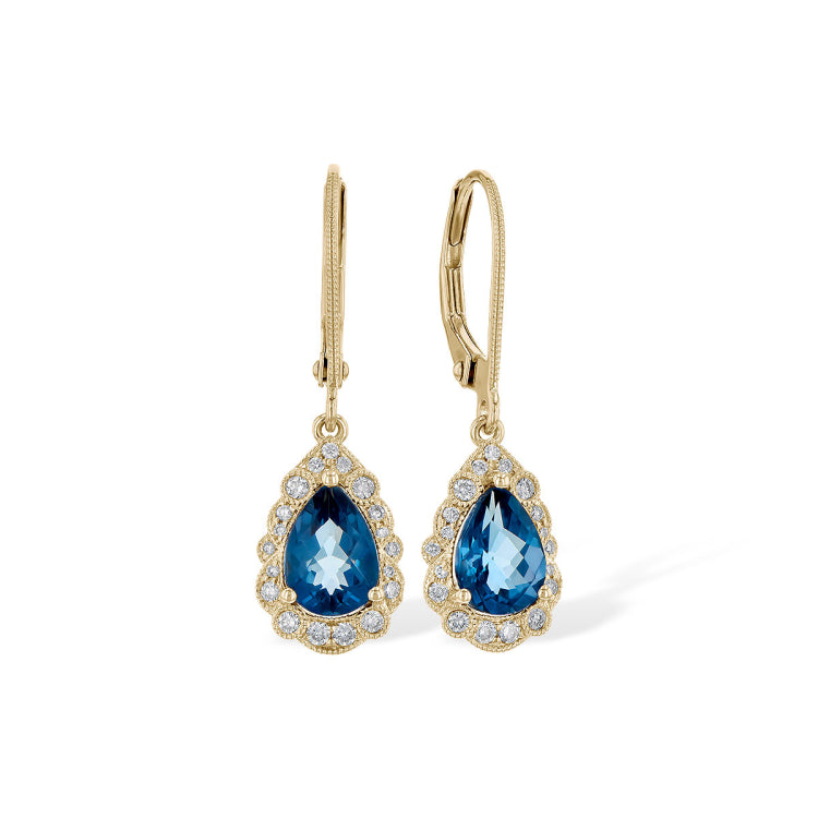 14KT Gold Blue Topaz Earrings