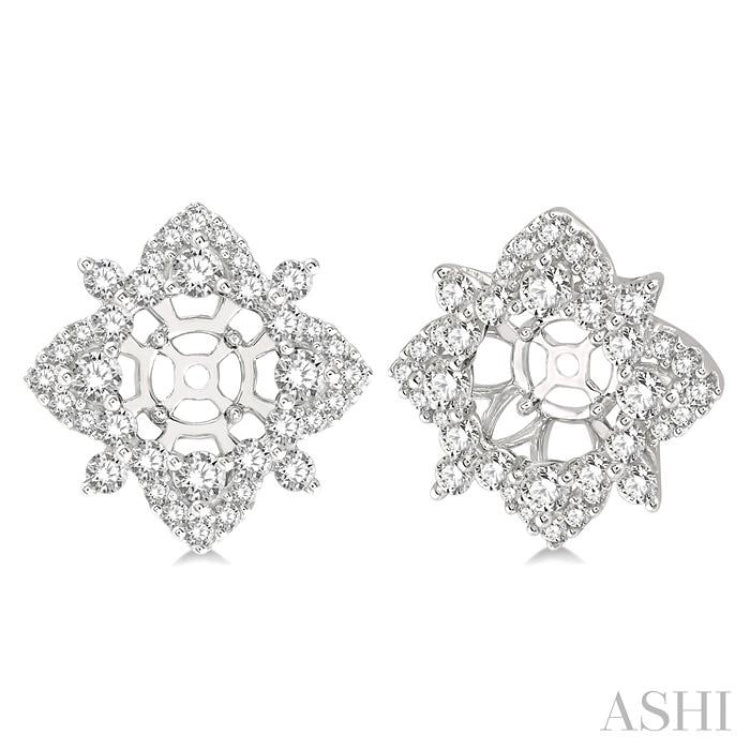 1 1/3 ctw Floral Round Cut Diamond Earrings Jacket in 14K White Gold