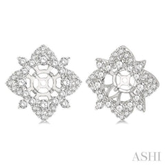 1 1/3 ctw Floral Round Cut Diamond Earrings Jacket in 14K White Gold
