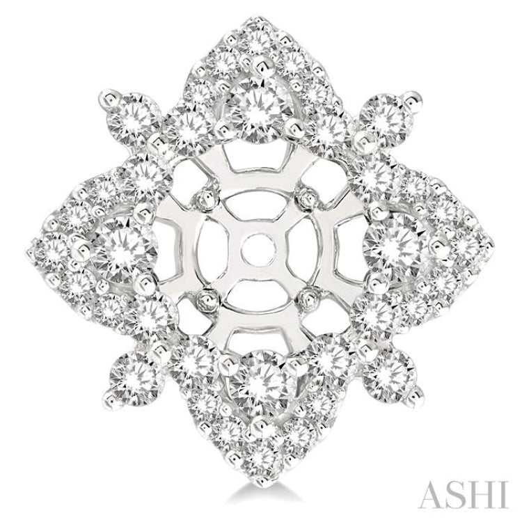 1 1/3 ctw Floral Round Cut Diamond Earrings Jacket in 14K White Gold
