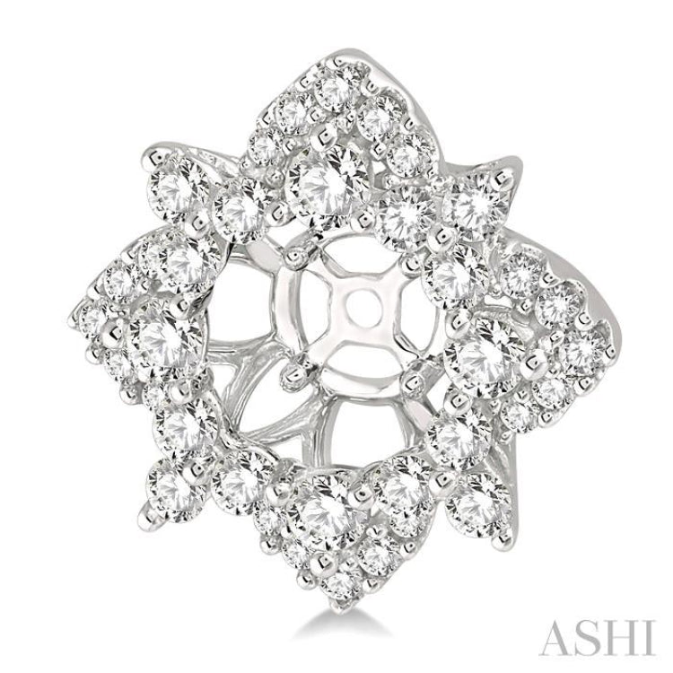 1 1/3 ctw Floral Round Cut Diamond Earrings Jacket in 14K White Gold
