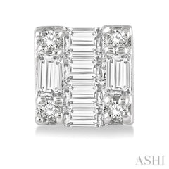 1/6 ctw Square Shape Baguette and Round Cut Diamond Petite Fashion Earring in 10K White Gold.