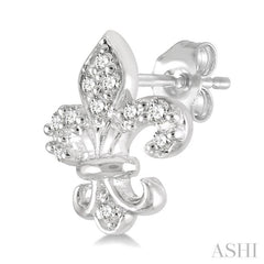 1/20 ctw Fleur De Lis Round Cut Diamond Petite Earring in 10K White Gold