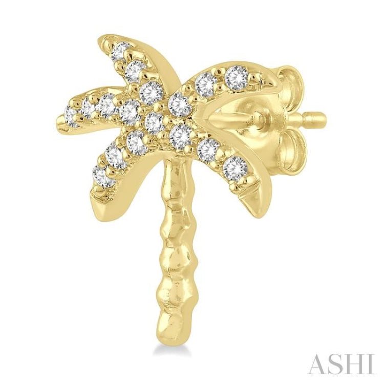 1/10 ctw Palm Tree Round Cut Diamond Petite Fashion Earring in 10K Yellow Gold