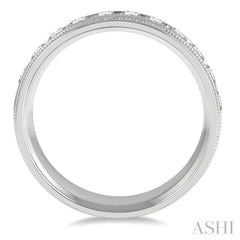 1 ctw Parallel Milgrain & Niched Center Round Cut Diamond Men's Wedding Band in 14K White Gold
