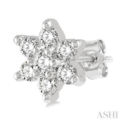1/6 ctw Floral Round Cut Diamond Petite Fashion Earring in 10K White Gold