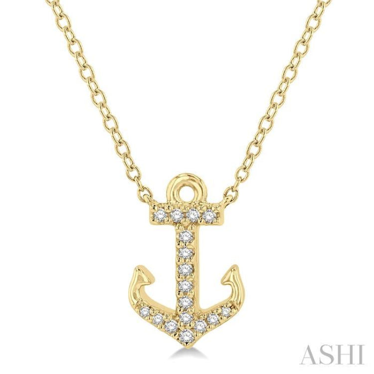 1/10 ctw Anchor Round Cut Diamond Petite Fashion Pendant With Chain in 10K Yellow Gold
