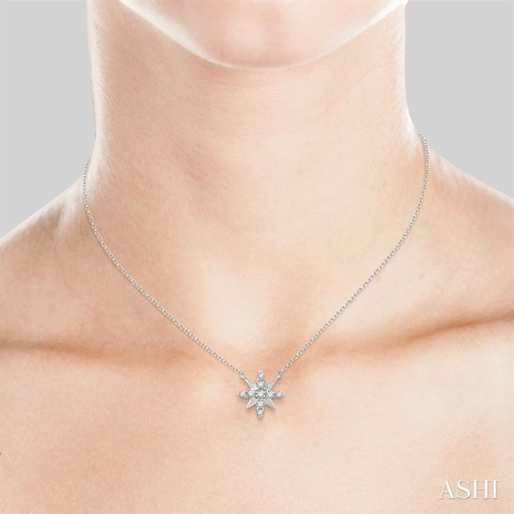 1/10 ctw Star Round Cut Diamond Petite Fashion Pendant With Chain in 10K White Gold