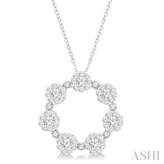 2 ctw 7 Lovebright Circular Round Cut Diamond Pendant in 14K White Gold with Chain